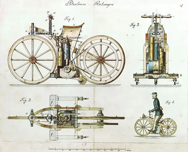 Daimler Reitwagen - ensimmäinen moottoripyörä Gottlieb Daimleriltä, 1885